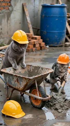 Two cats fighting at the construction site